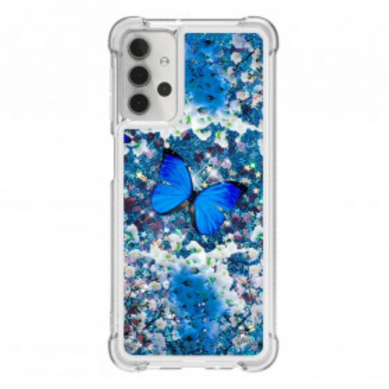 Cover Samsung Galaxy A32 5G Glitter Blå Sommerfugle