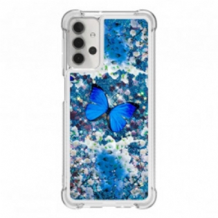 Cover Samsung Galaxy A32 5G Glitter Blå Sommerfugle