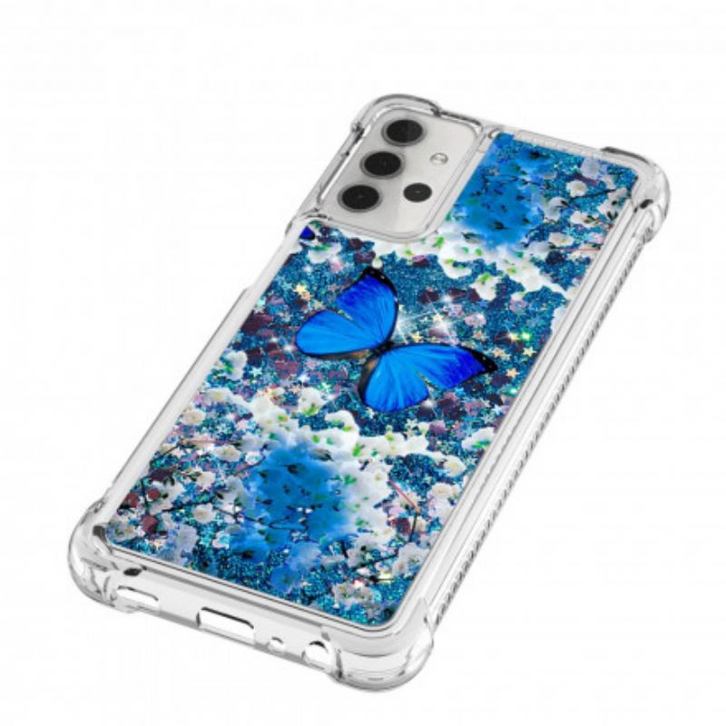 Cover Samsung Galaxy A32 5G Glitter Blå Sommerfugle