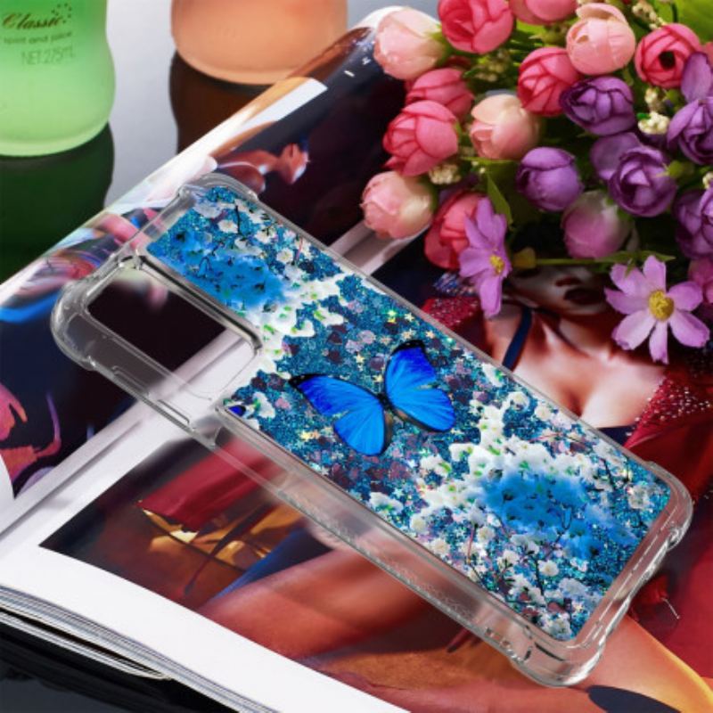 Cover Samsung Galaxy A32 5G Glitter Blå Sommerfugle