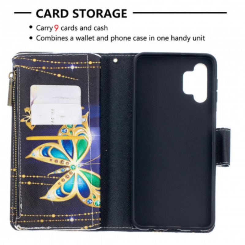 Flip Cover Samsung Galaxy A32 5G Butterflies Art Zipped Pouch