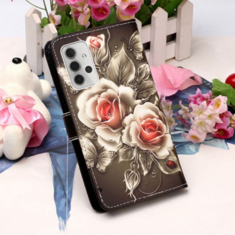 Flip Cover Samsung Galaxy A32 5G Gyldne Roser