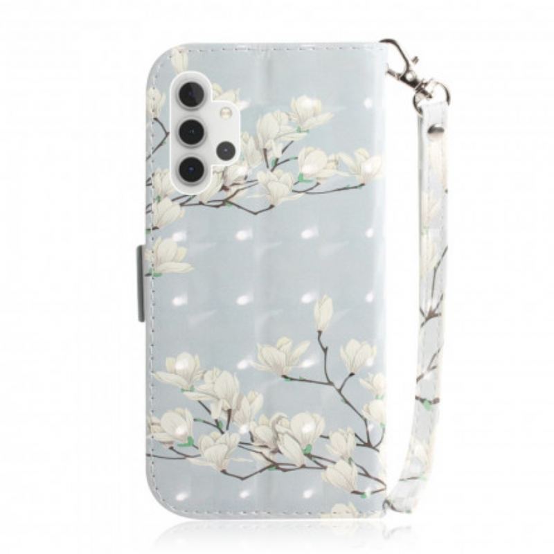 Flip Cover Samsung Galaxy A32 5G Med Snor Blomstrende Gren Med Rem