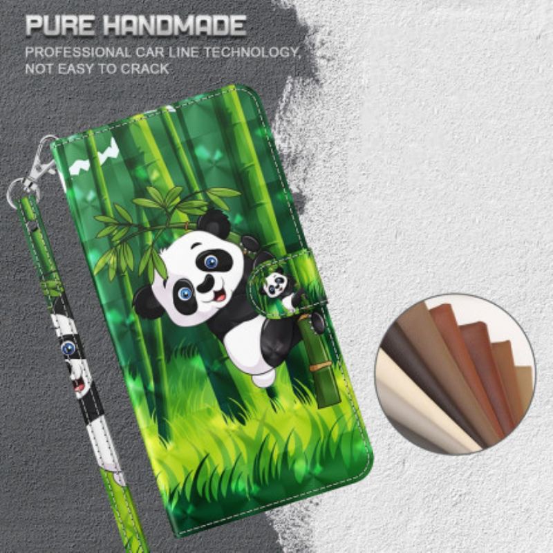 Læder Cover Samsung Galaxy A32 5G Light Spot Panda Og Bambus