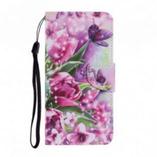 Læder Cover Samsung Galaxy A32 5G Sommerfugle Og Tulipaner