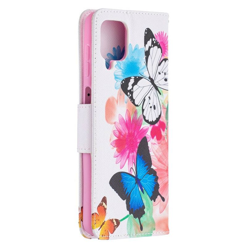 Flip Cover Samsung Galaxy M12 / A12 Malede Sommerfugle Og Blomster