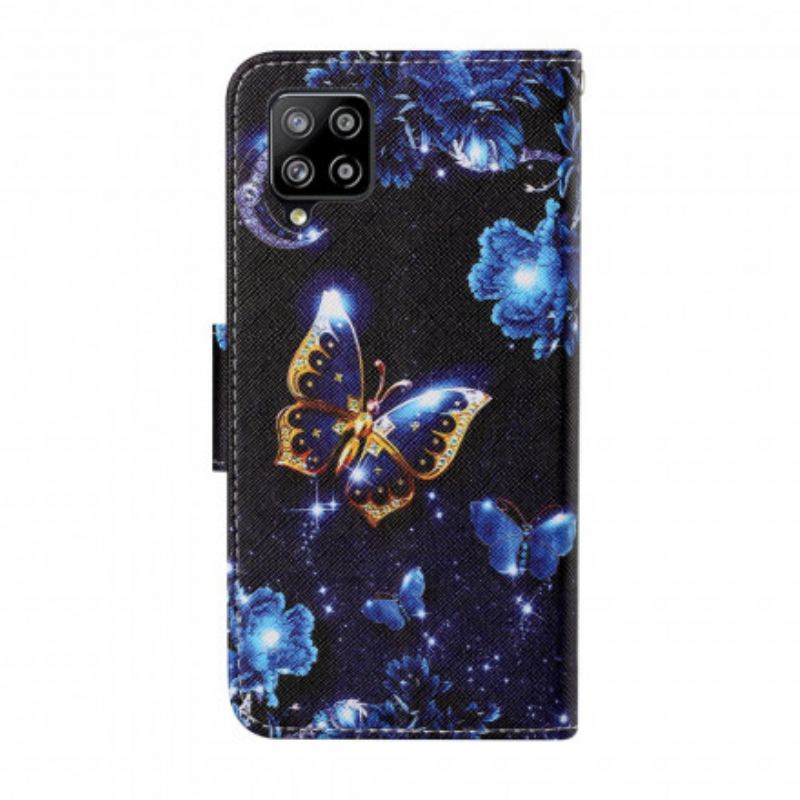 Flip Cover Samsung Galaxy M12 / A12 Med Snor Ædle Strammesommerfugle