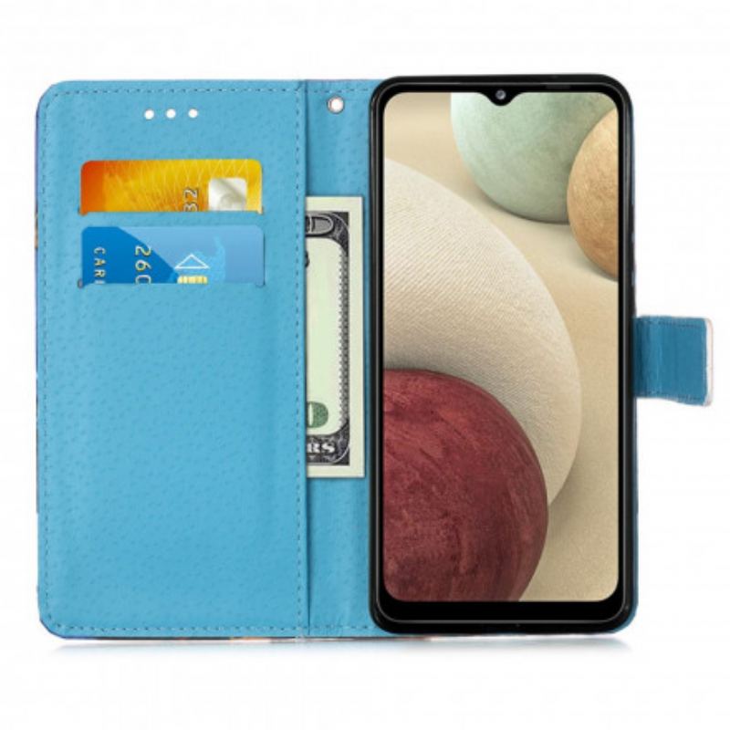 Flip Cover Samsung Galaxy M12 / A12 Med Snor Eiffeltårnets Sommerfuglestrop