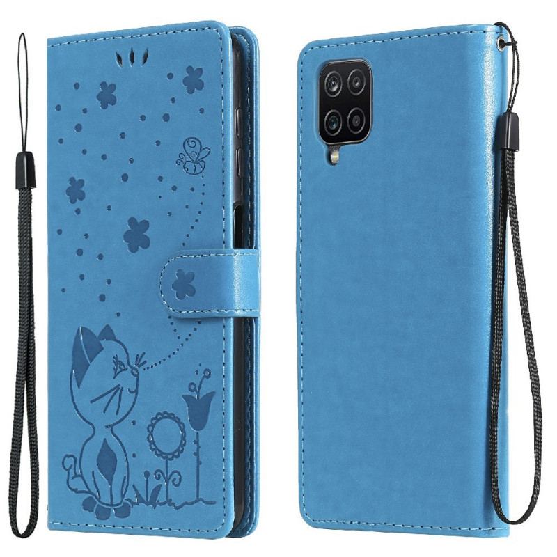 Flip Cover Samsung Galaxy M12 / A12 Med Snor Kat Og Bi Med Snor