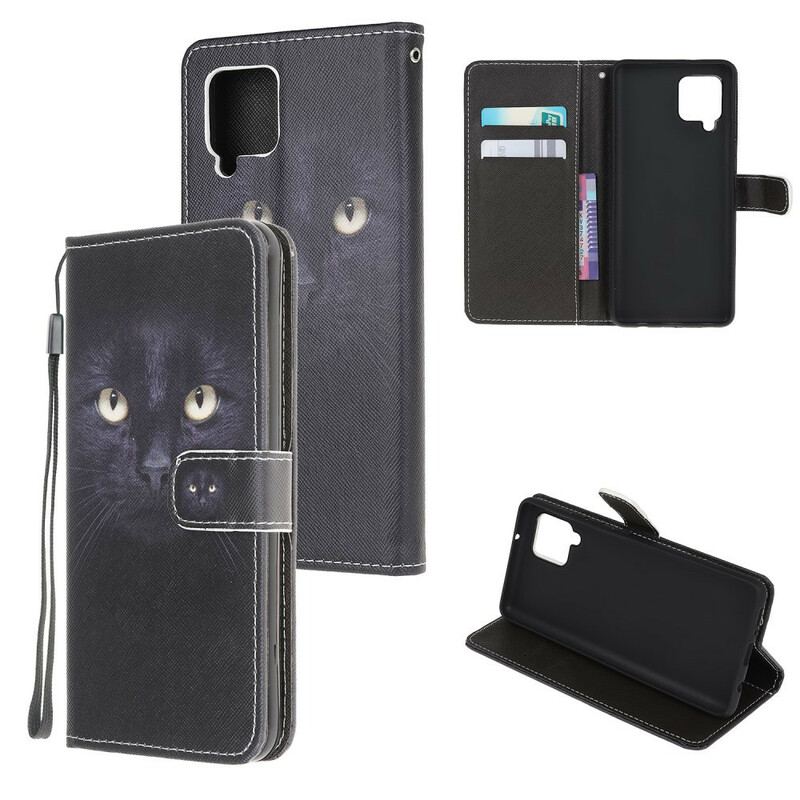 Flip Cover Samsung Galaxy M12 / A12 Med Snor Strappy Black Cat Eyes