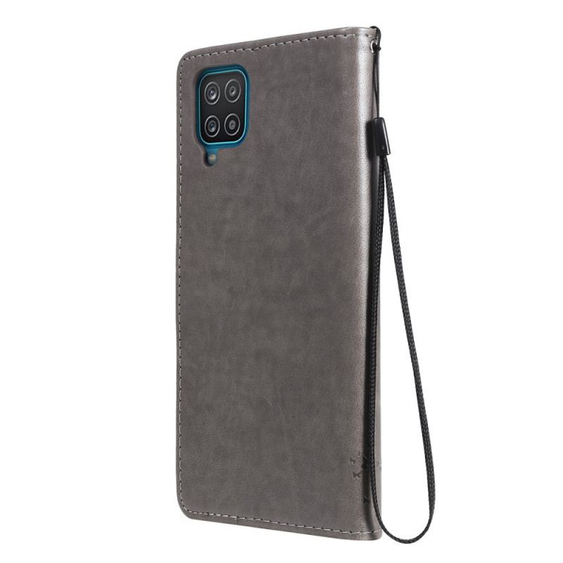 Flip Cover Samsung Galaxy M12 / A12 Med Snor Træ Og Strappy Kat