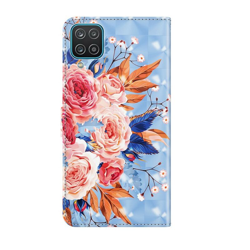 Flip Cover Samsung Galaxy M12 / A12 Romantisk Lysplet Med Snor