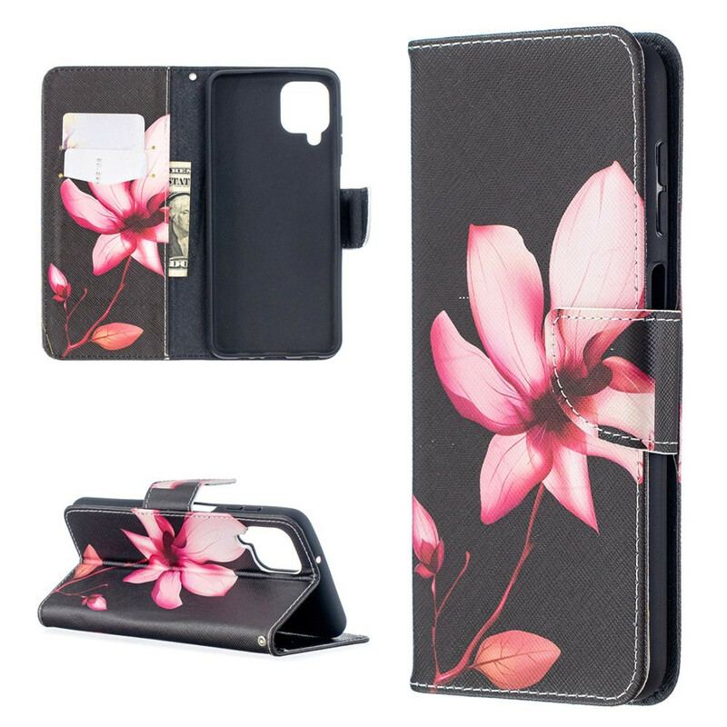 Læder Cover Samsung Galaxy M12 / A12 Lyserød Blomst