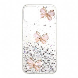 Cover iPhone 12 / 12 Pro 3d Sommerfugle Pailletter