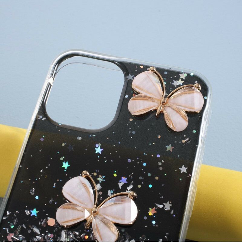 Cover iPhone 12 / 12 Pro 3d Sommerfugle Pailletter