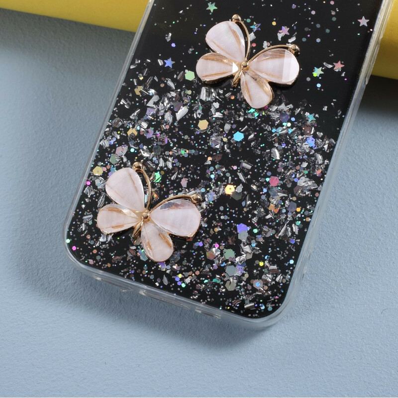 Cover iPhone 12 / 12 Pro 3d Sommerfugle Pailletter