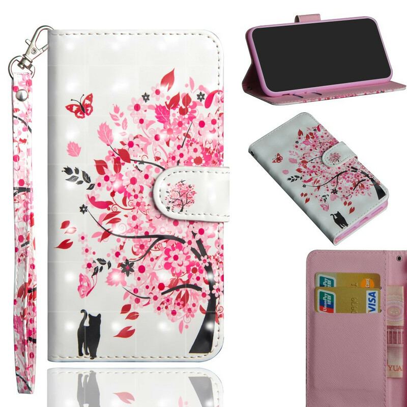 Flip Cover iPhone 12 / 12 Pro Lys Plet Pink Træ