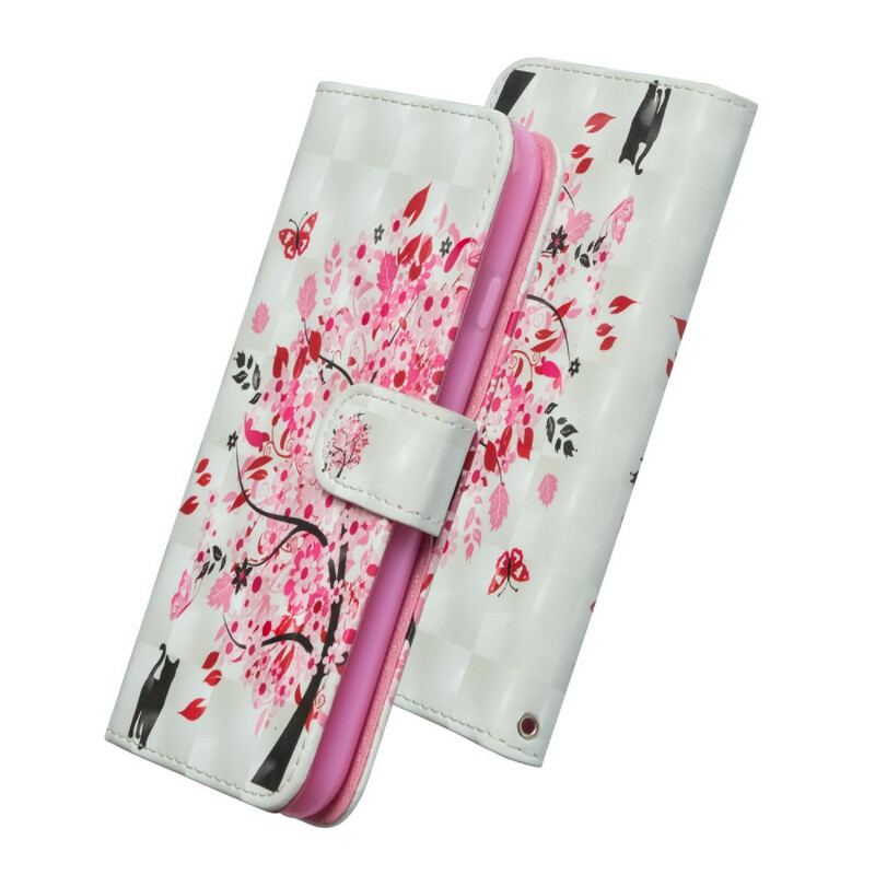 Flip Cover iPhone 12 / 12 Pro Lys Plet Pink Træ