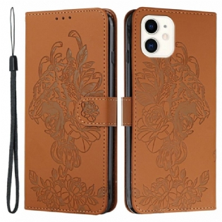 Flip Cover iPhone 12 / 12 Pro Med Snor Barok Strappy Tiger