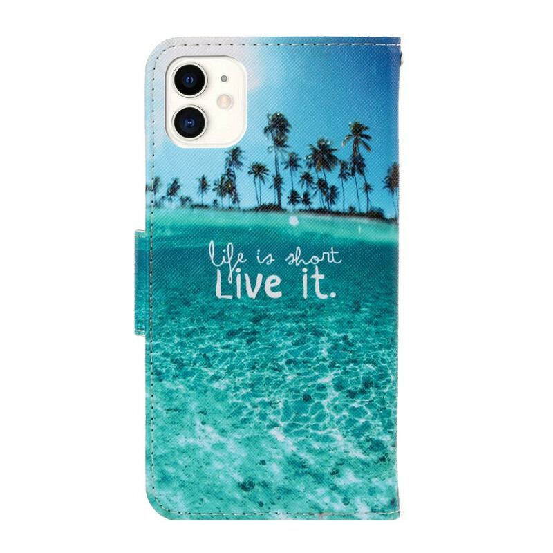 Flip Cover iPhone 12 / 12 Pro Med Snor Live It At Lanyard