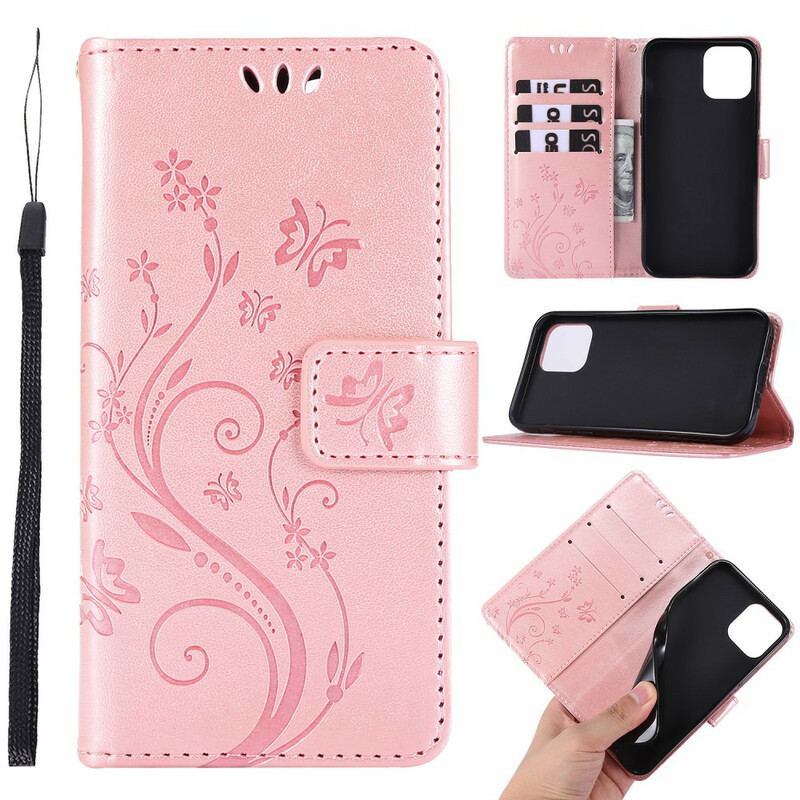 Flip Cover iPhone 12 / 12 Pro Sommerfugle Og Blomstersnor