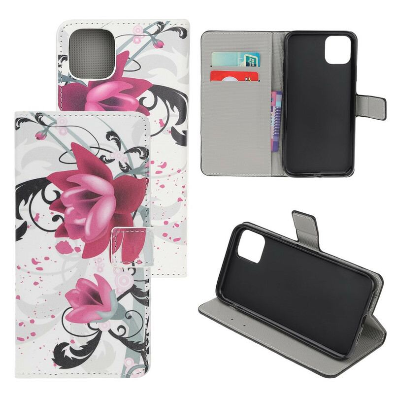 Flip Cover iPhone 12 / 12 Pro Tropiske Blomster