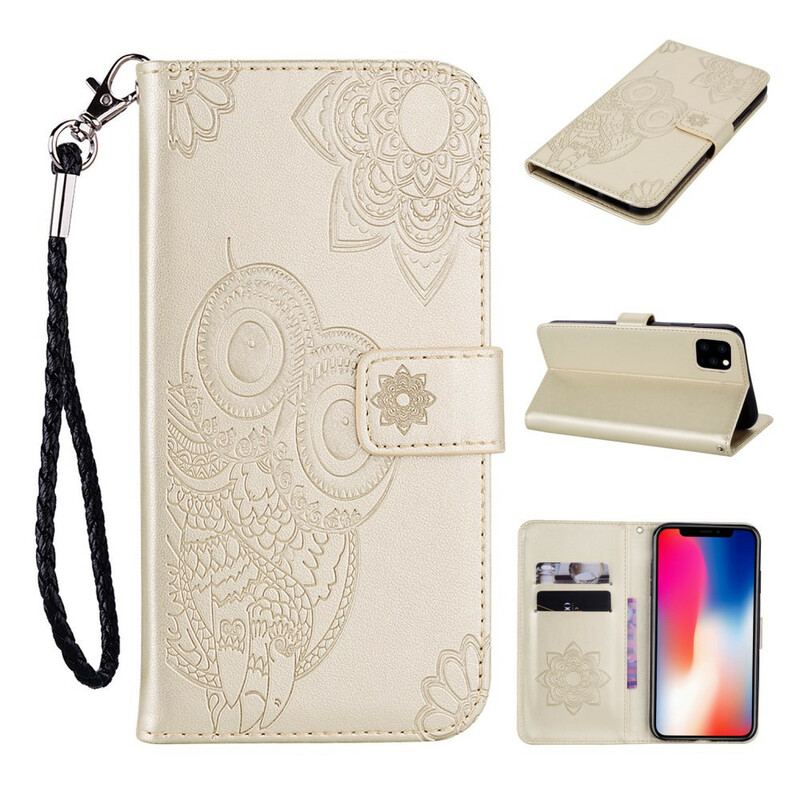 Flip Cover iPhone 12 / 12 Pro Ugle Mandala Og Lanyard