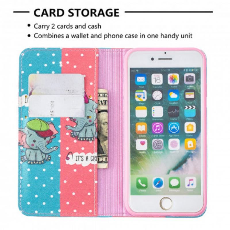 Cover iPhone SE 3 / SE 2 / 8 / 7 Flip Cover Baby Elefanter