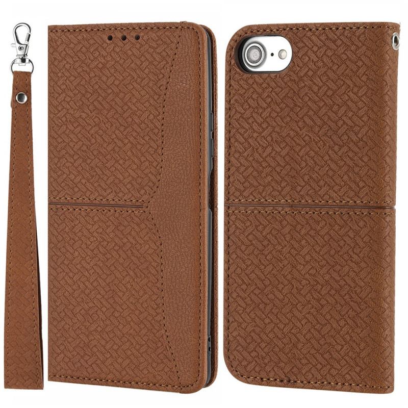 Flip Cover iPhone SE 3 / SE 2 / 8 / 7 Med Snor Strappy Vævet Stil