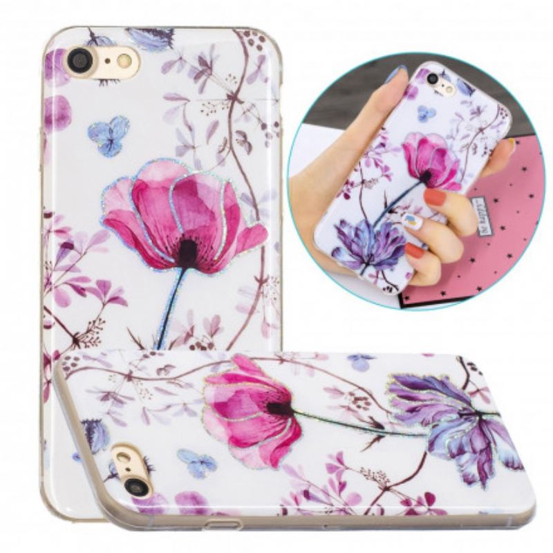 Mobilcover iPhone SE 3 / SE 2 / 8 / 7 Glitter Design Blomster