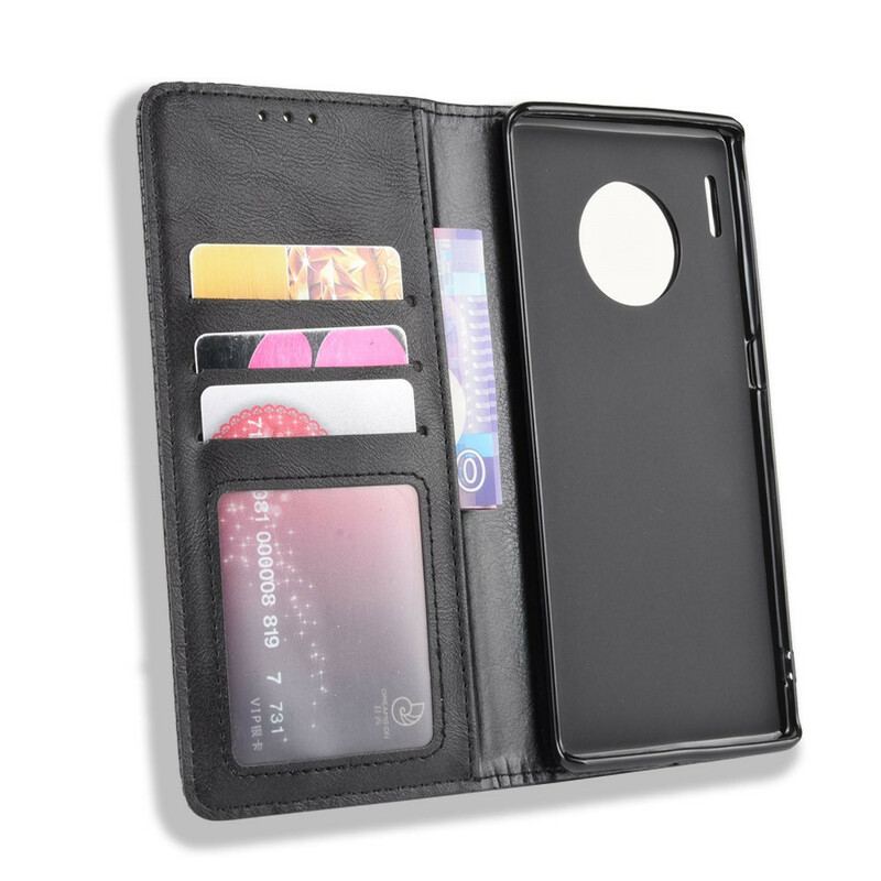 Cover Huawei Mate 30 Pro Flip Cover Stiliseret Vintage Lædereffekt