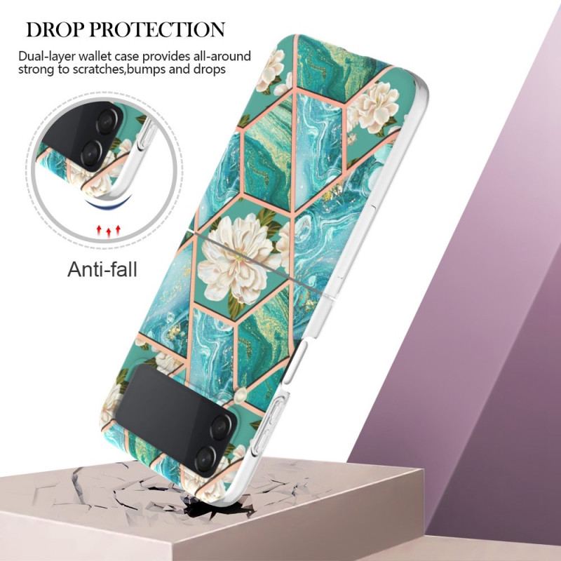 Cover Samsung Galaxy Z Flip 4 Flip Cover Blomster Marmor