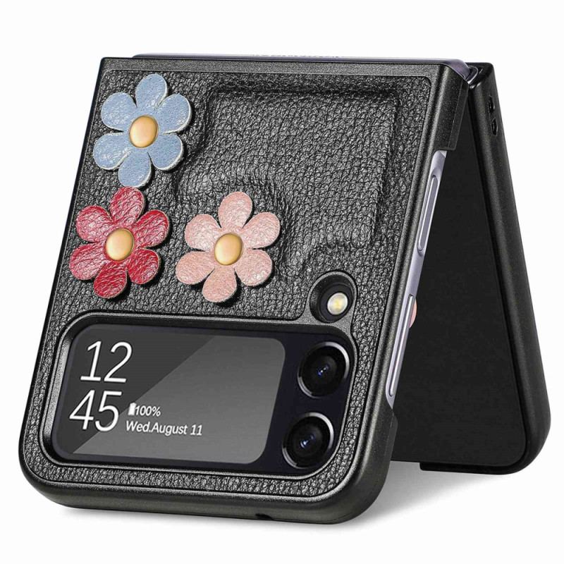 Cover Samsung Galaxy Z Flip 4 Flip Cover Imiteret Læder Blomster