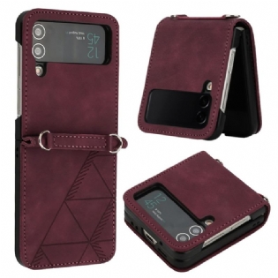 Cover Samsung Galaxy Z Flip 4 Flip Cover Imiteret Læder Trekanter