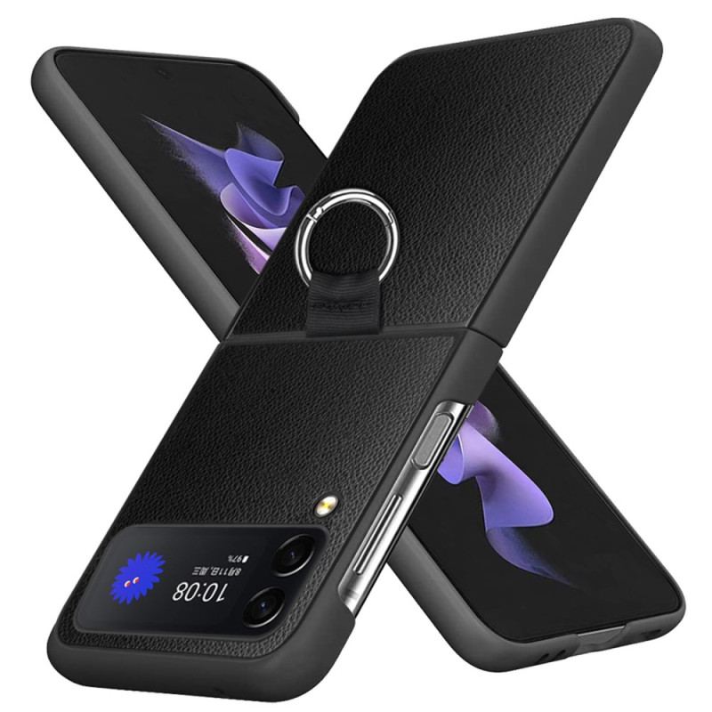 Cover Samsung Galaxy Z Flip 4 Flip Cover Litchi Læder Med Ring