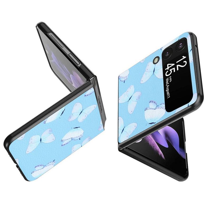 Cover Samsung Galaxy Z Flip 4 Flip Cover Sommerfugle I Imiteret Læder