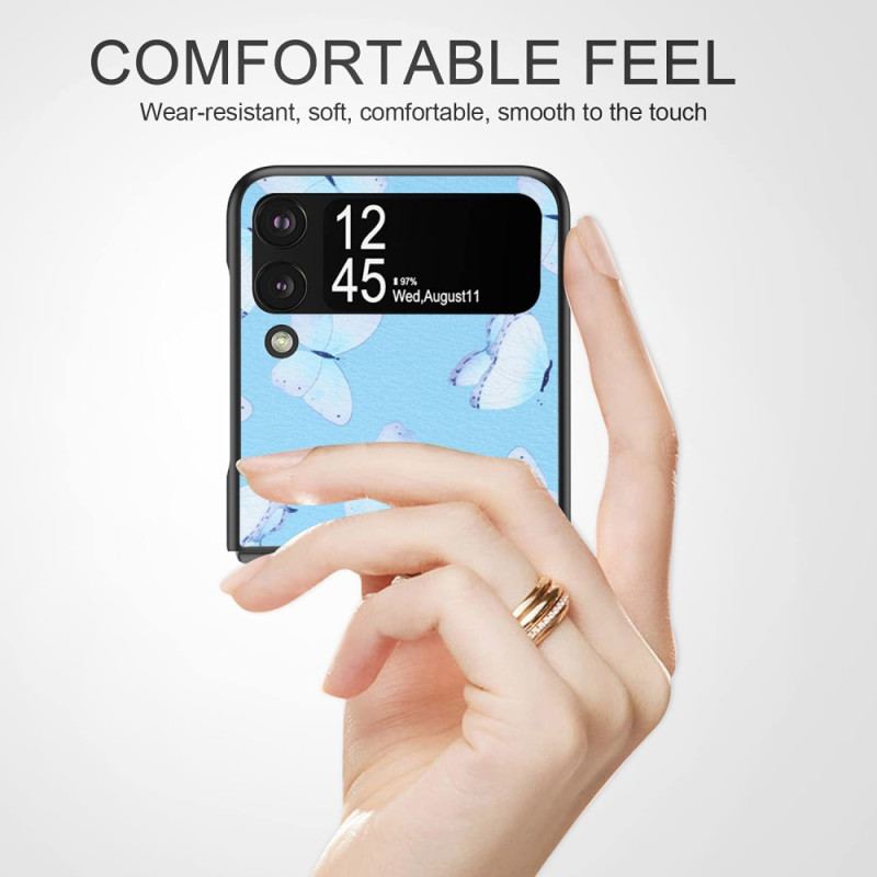 Cover Samsung Galaxy Z Flip 4 Flip Cover Sommerfugle I Imiteret Læder