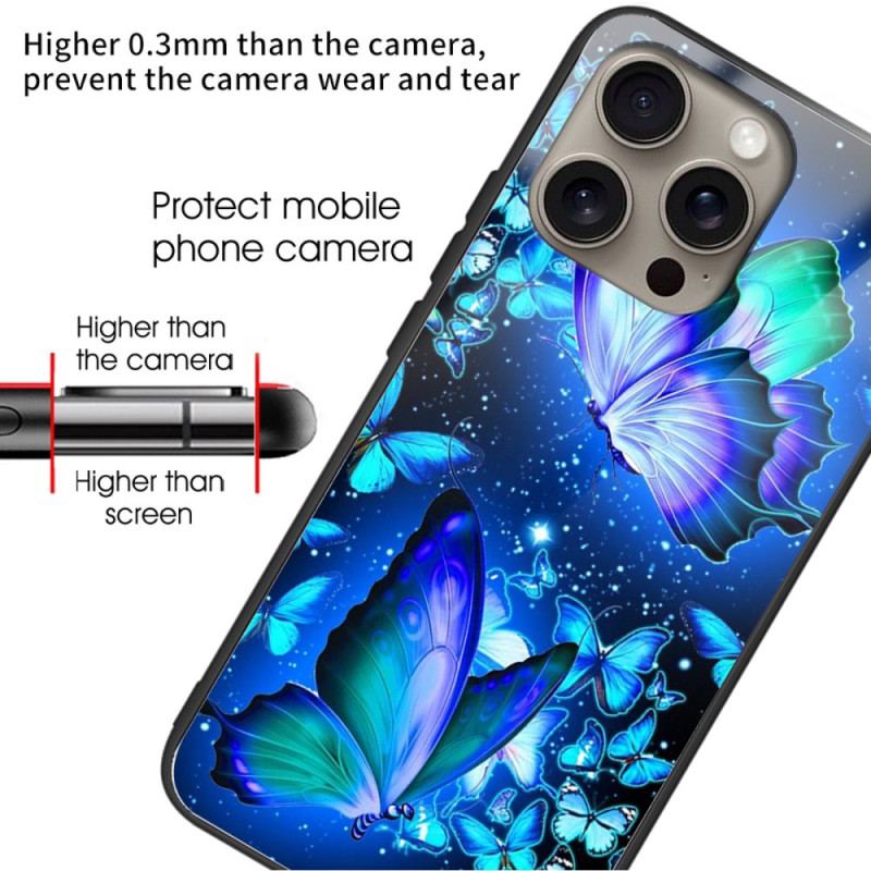 Cover iPhone 16 Pro Max Blå Sommerfugle Af Hærdet Glas