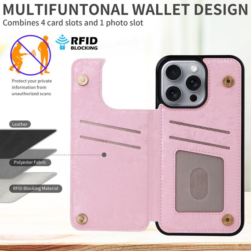 Cover iPhone 16 Pro Max Telefon Etui Rfid-blokerende Blomsterkortholder