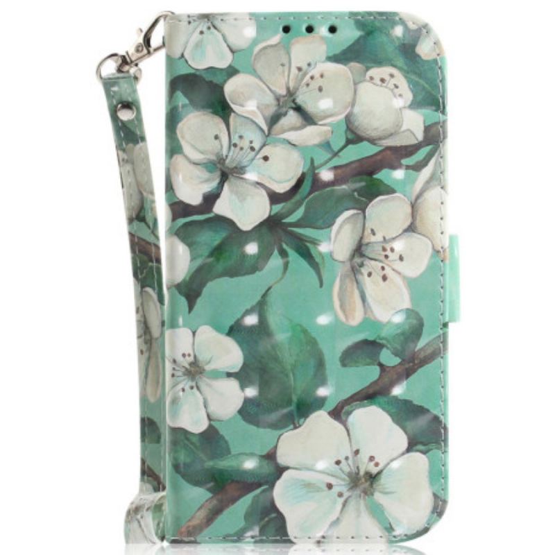 Flip Cover iPhone 16 Pro Max Akvarelblomster Med Rem