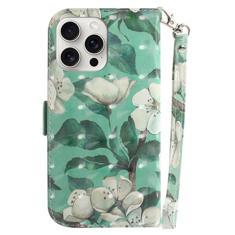 Flip Cover iPhone 16 Pro Max Akvarelblomster Med Rem