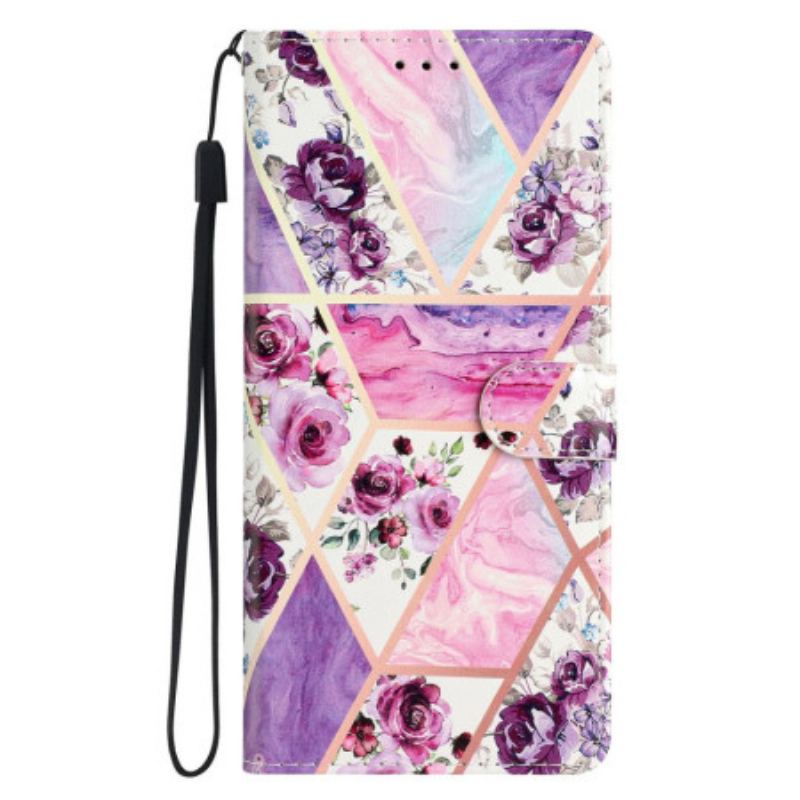 Flip Cover iPhone 16 Pro Max Lilla Blomster Med Rem