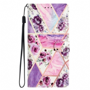 Flip Cover iPhone 16 Pro Max Lilla Blomster Med Rem