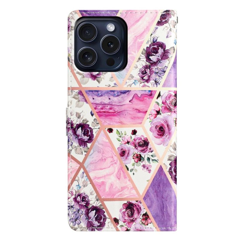 Flip Cover iPhone 16 Pro Max Lilla Blomster Med Rem