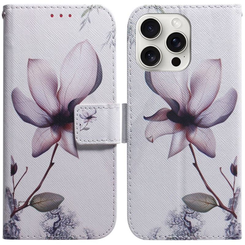 Flip Cover iPhone 16 Pro Max Lyserød Blomst