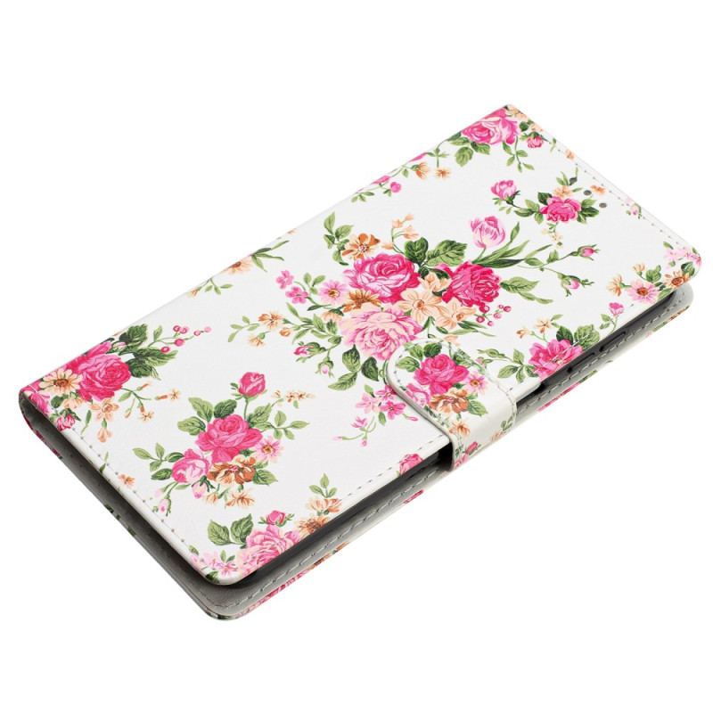 Flip Cover iPhone 16 Pro Max Røde Blomster Med Rem