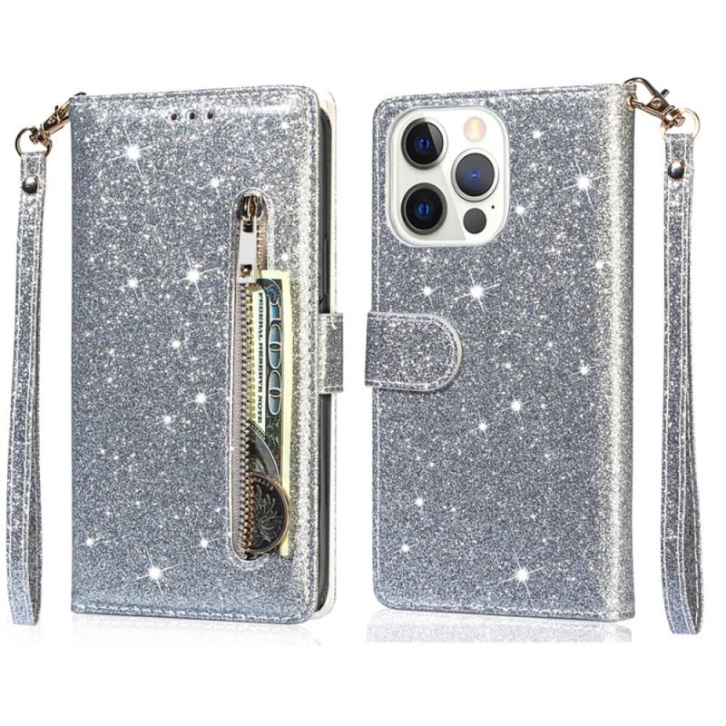 Flip Cover Til iPhone 16 Pro Max Glitter Lynlåslomme