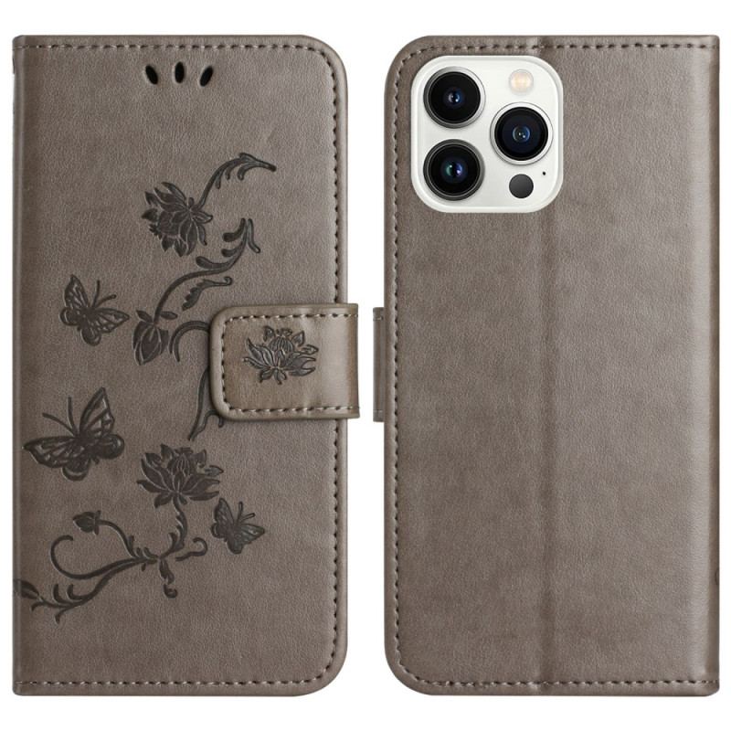 Flip Cover Til iPhone 16 Pro Max Sommerfugle Og Blomster