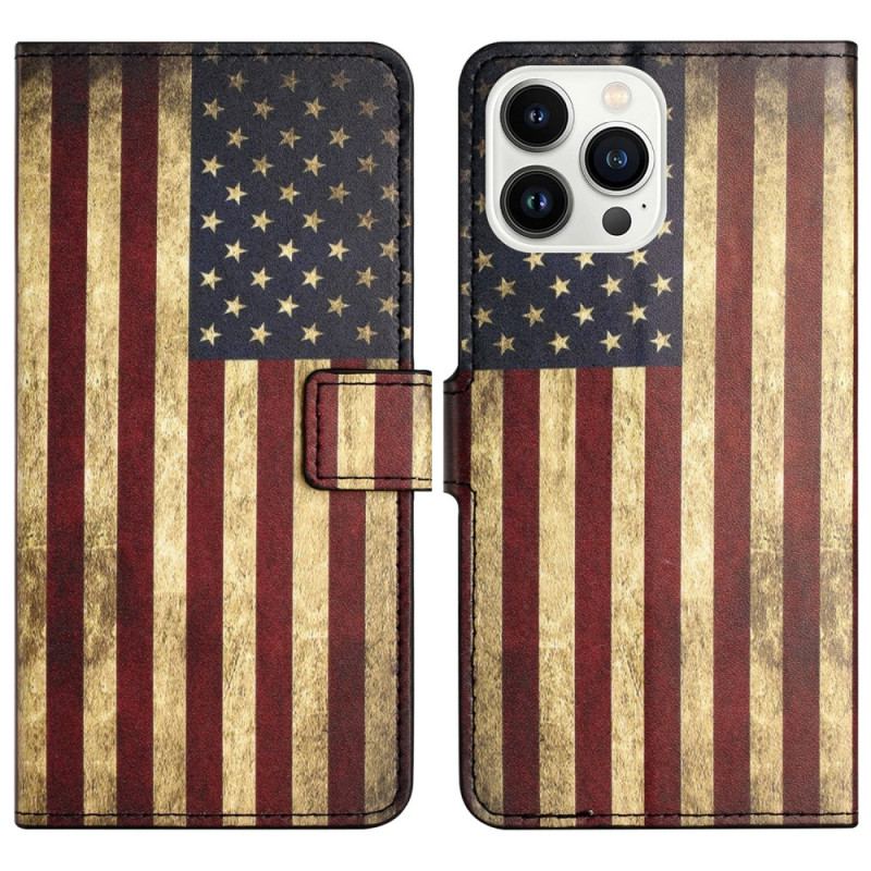 Læder Cover iPhone 16 Pro Max Amerikansk Flag