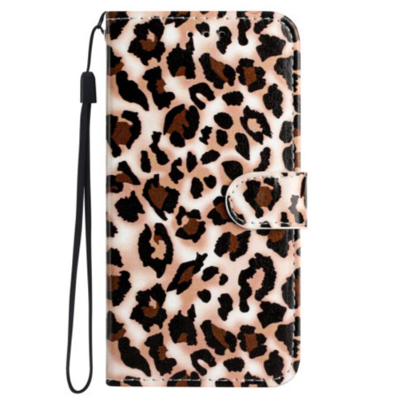 Læder Cover iPhone 16 Pro Max Leopardmønster Med Rem